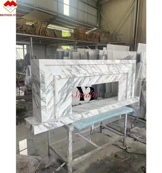 Buy cheap Villa Modern Design Carved Italian Arabescato Corchia White Marble Fireplace Customized from wholesalers