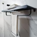 Black Bathroom Towel Rack With Two Towel Bars Wall Mount Holder