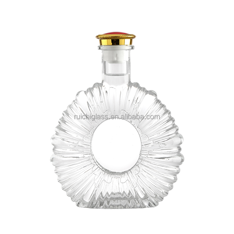 Custom 500ml 700ml 750ml Brandy Xo Vodka Whiskey Gin Flat Shape Liquor Glass Bottle with Corks