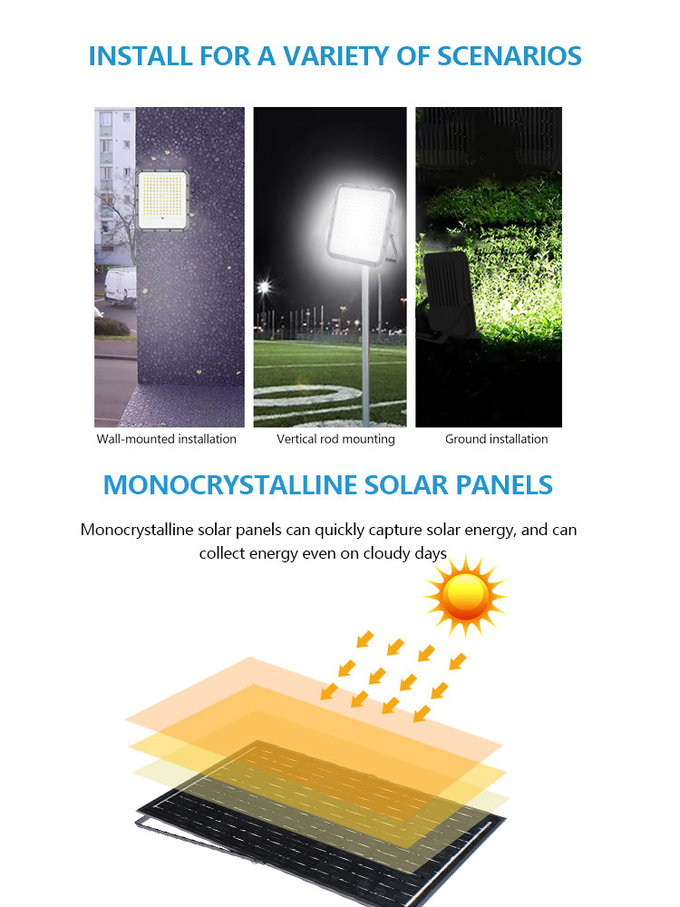 KCD Aluminum Dusk To Dawn White Deamable Brightest Solar Flood Lamp Garden Solar Flood Lights IP67 100w Motion Sensor