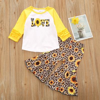 Buy cheap 90cm 35in Children'S Outfit Sets Polyester Long Sleeve Shirts Leopard Print Suit from wholesalers