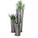 Indoor round hammered matte stainless steel flower pot vase home decoration