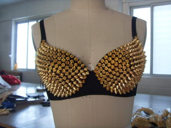 Buy cheap Dance Club Wear Gold Spike Studded Bra / Polyester Sexy Sequin Bra Top from wholesalers