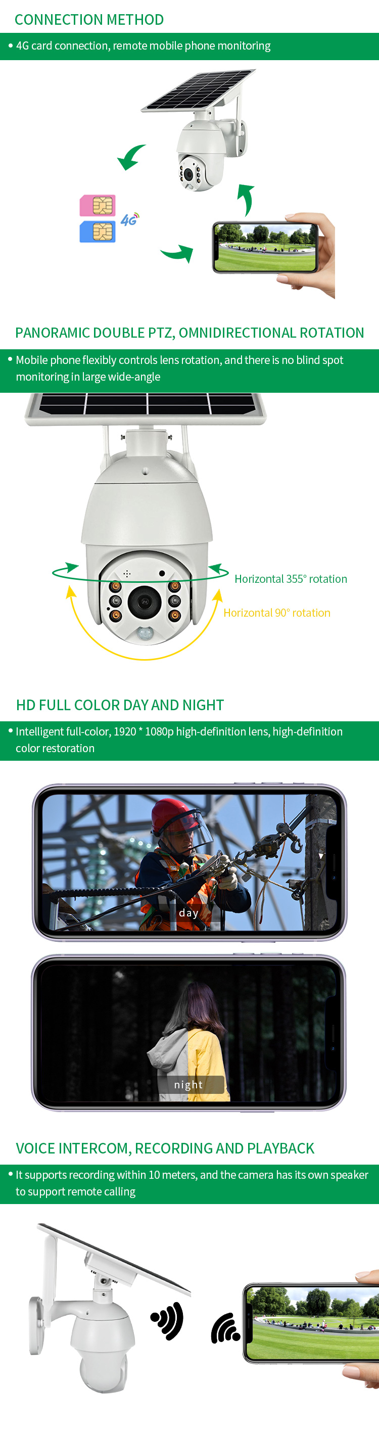 Solar Camera 360 Degree Track Remote Wireless Network Hd Night Vision And Outdoor Monitor