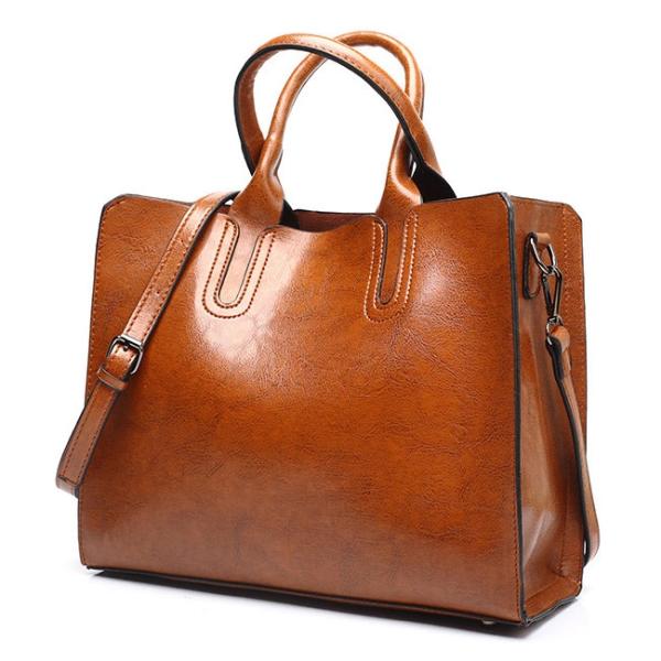 Buy cheap Brown Soft Tan Shoulder Pu Leather Purse Tote Bag With Zipper from wholesalers