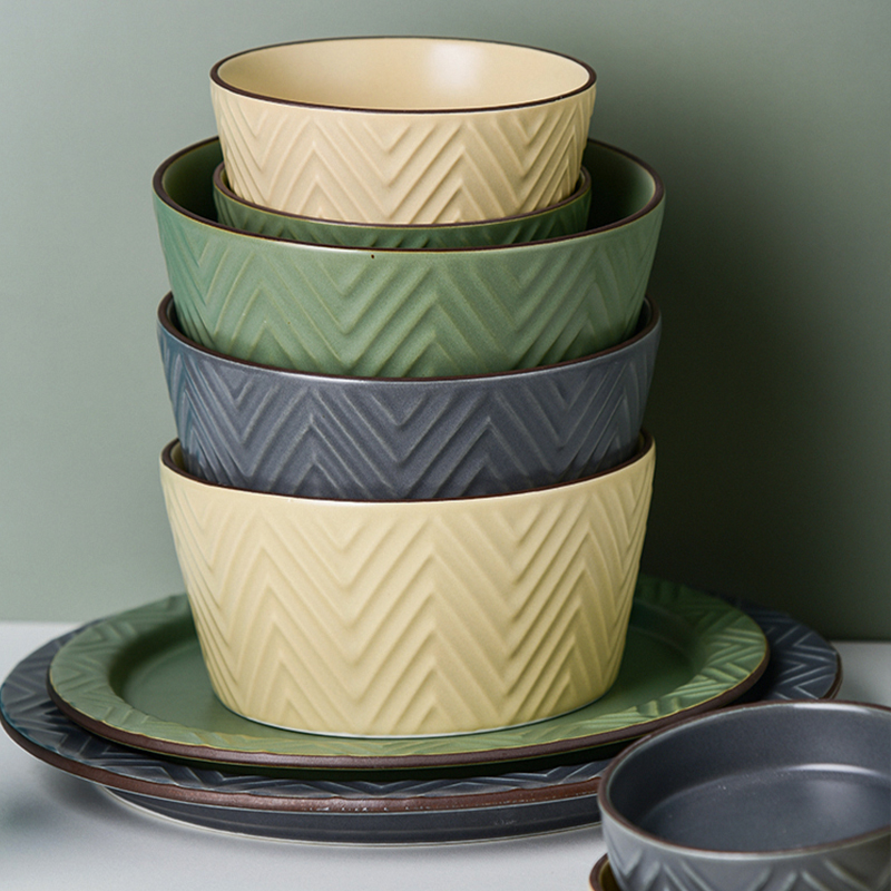 Japanese Style Ceramic Bowl Set Retro Glaze Stoneware Dinnerware For Kitchen Tabletop