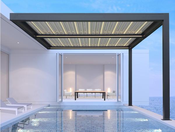Buy cheap Telescopic Garden Aluminum Louvered Pergola 5.8m Bioclimatic 3000K Yellow Rainproof from wholesalers