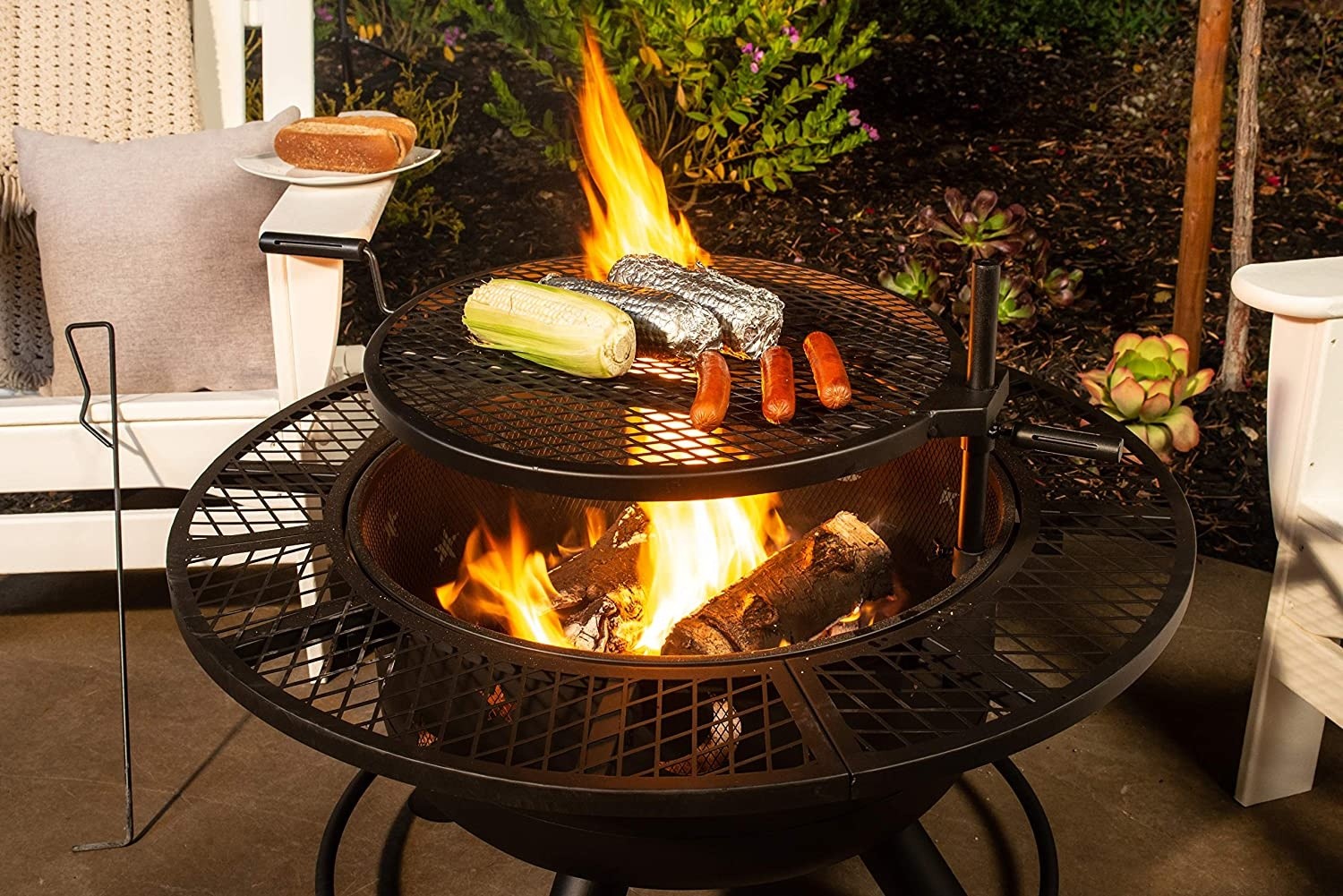 Metal Black Indoor Outdoor Round Wood Burning Charcoal Fire Pit With Grill