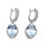 English Lock Blue Topaz Dangle Earrings White Gold 4.0g