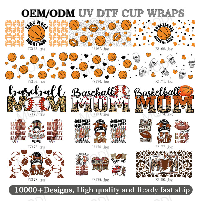 16oz Baseball Sports Theme UV DTF Transfer Glass Cup Stickers