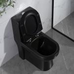 Black One Piece Elongated Toilets 1.6 Gpf Siphon Jet Toilet Flushing Systems