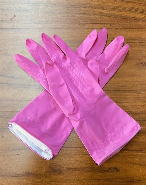 Buy cheap Pink Color Spray Flocklined Latex Dishwashing Gloves Household from wholesalers