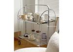 Tempered Glass Stainless Steel Push Cart Transparent Portable Bar Cart On Wheels