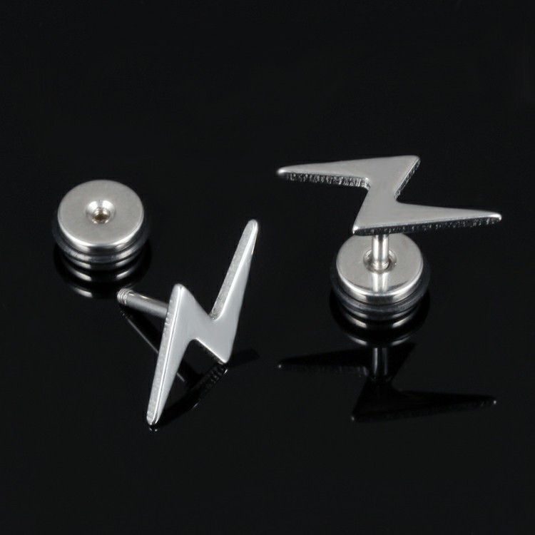New Arrival Punk Style Stud Earrings Stainless Steel Body Piercing Jewelry Screw Back Earrings Lightning Bolt Earrings