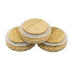 Reusable Wide Mouth Mason Jar Lids Natural Pine Wooden Glass Cover Coffee Cup