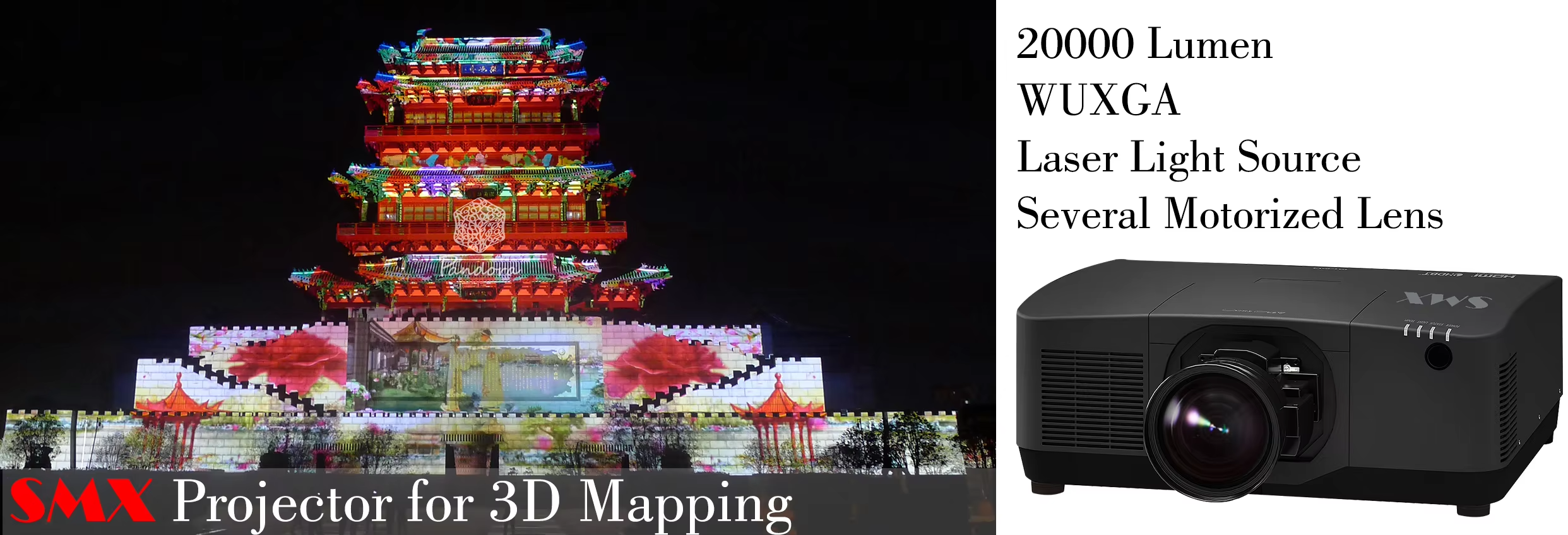 SMX 20000 Lumen WUXGA 3LCD Laser Projector For Large-scale Outside Building Projection