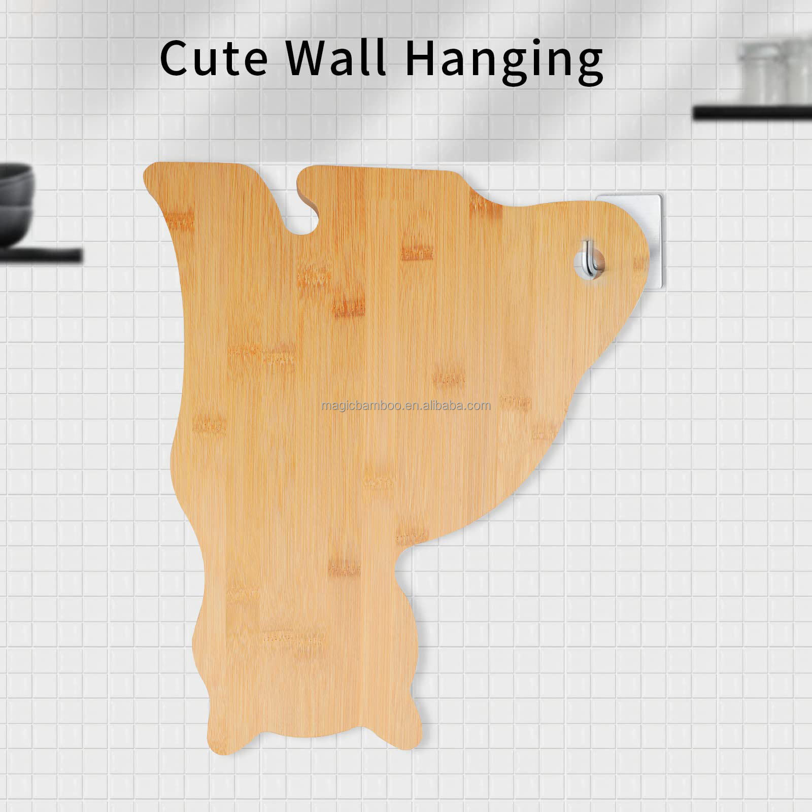 Sustainable Bamboo Cat Shaped Cutting Board Wooden Serving Board Kitchen Chopping Board 38.2*33.1*1.6cm