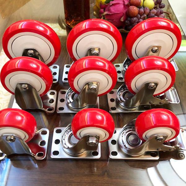 Buy cheap 5 Inch Medium Duty Red PU Swivel Locking Stainless Steel Casters With Dust Covers from wholesalers