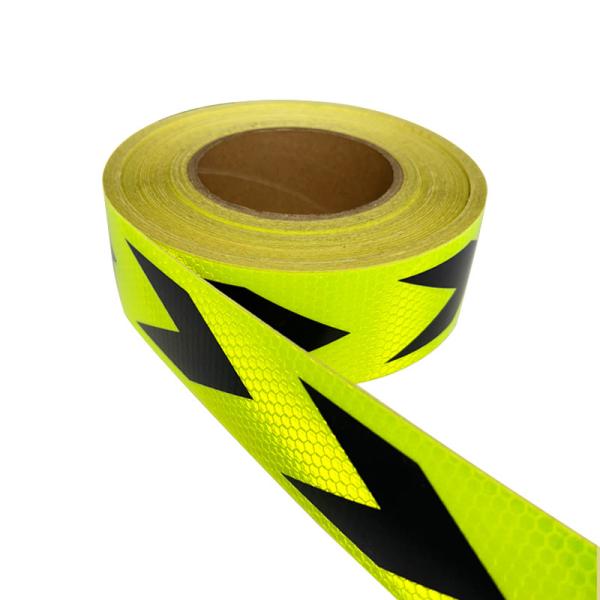 Buy cheap Fluorescent Yellow Green Black Arrow Adhesive Prismatic Reflective Warning Tape from wholesalers