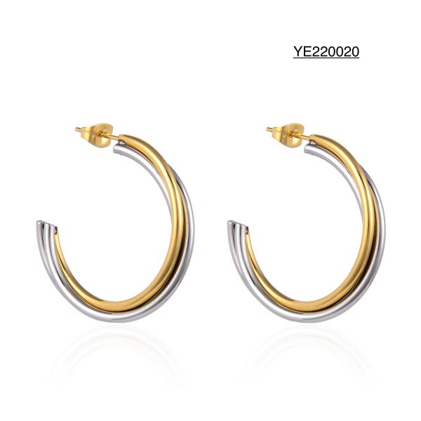 Buy cheap Half Round Funky Stainless Steel Gold Earrings 14k Gold Plated Round Earrings from wholesalers
