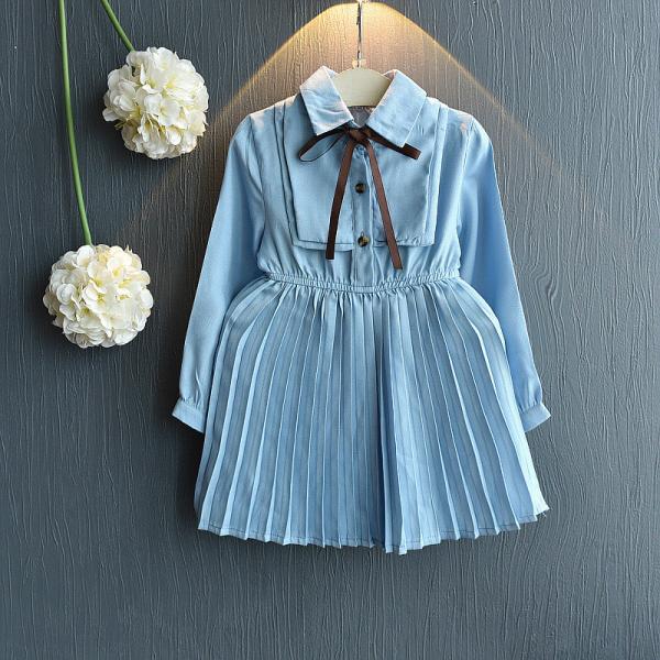 Buy cheap 110cm Children'S Dress Clothing Toddlers Temperament Navy Blue Pleated Skirt from wholesalers