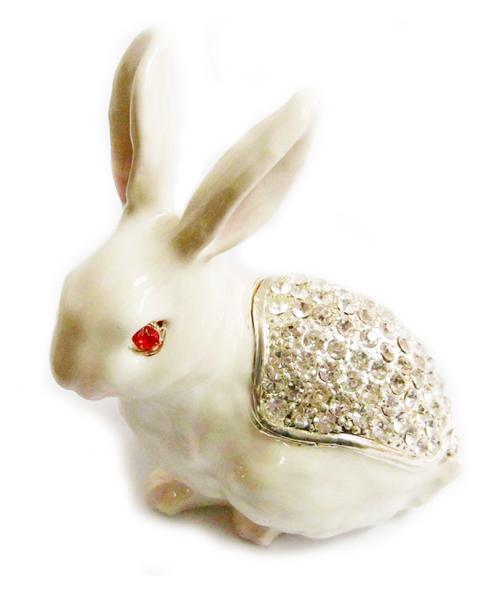 Easter Rabbit Bejeweled Trinket Box Rabbit Jewelry Trinket Box Necklace Ring