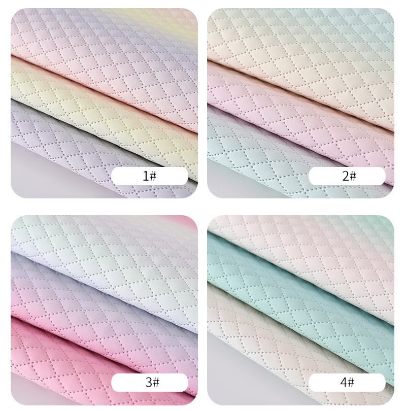 Embossed Handbag PU Leather Fabric Texture Of Gradient Rainbow Diamond Grid