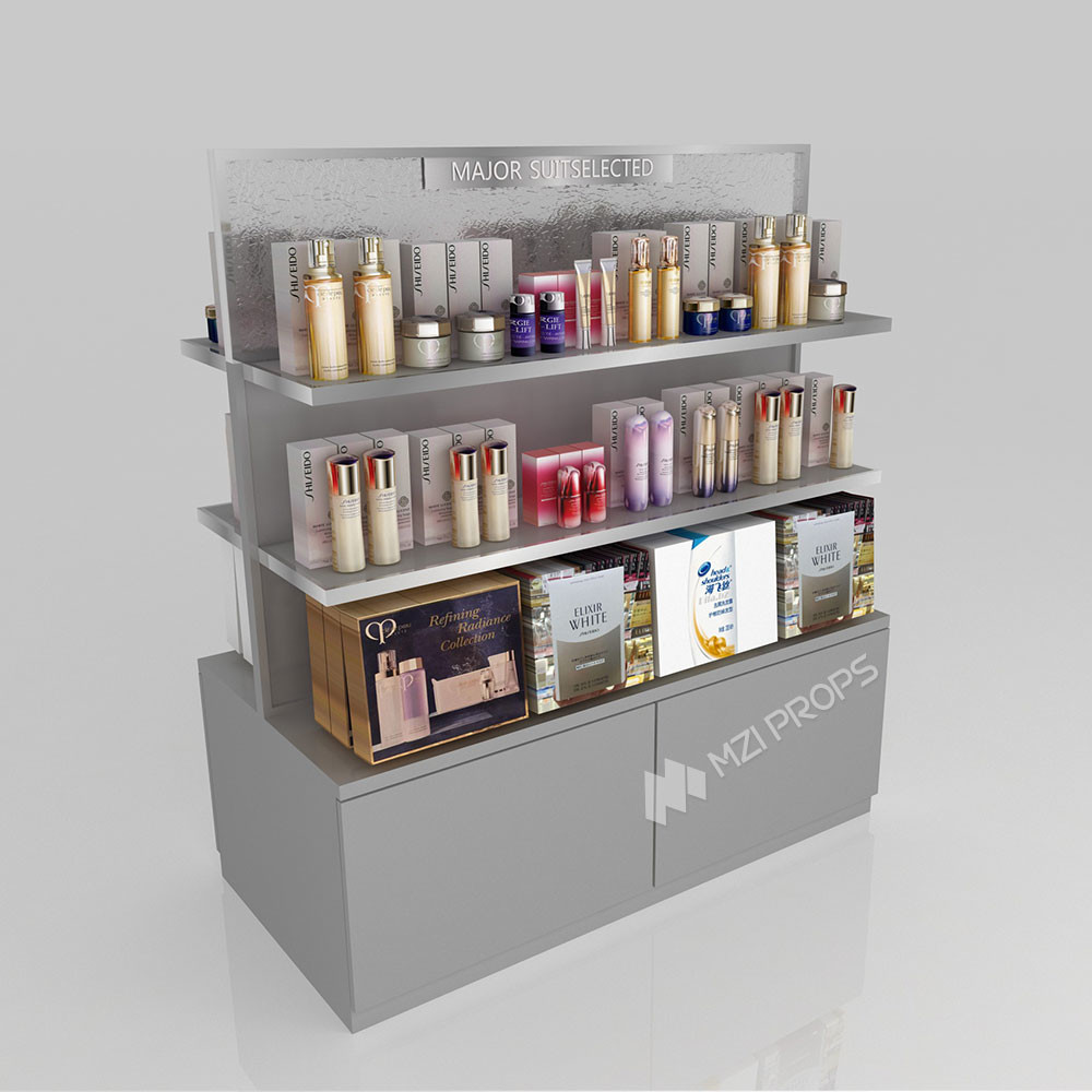 GDR11-ZD01-C Retail Store Display with Rods and Hooks and Adjustable Shelves for Beauty Counters