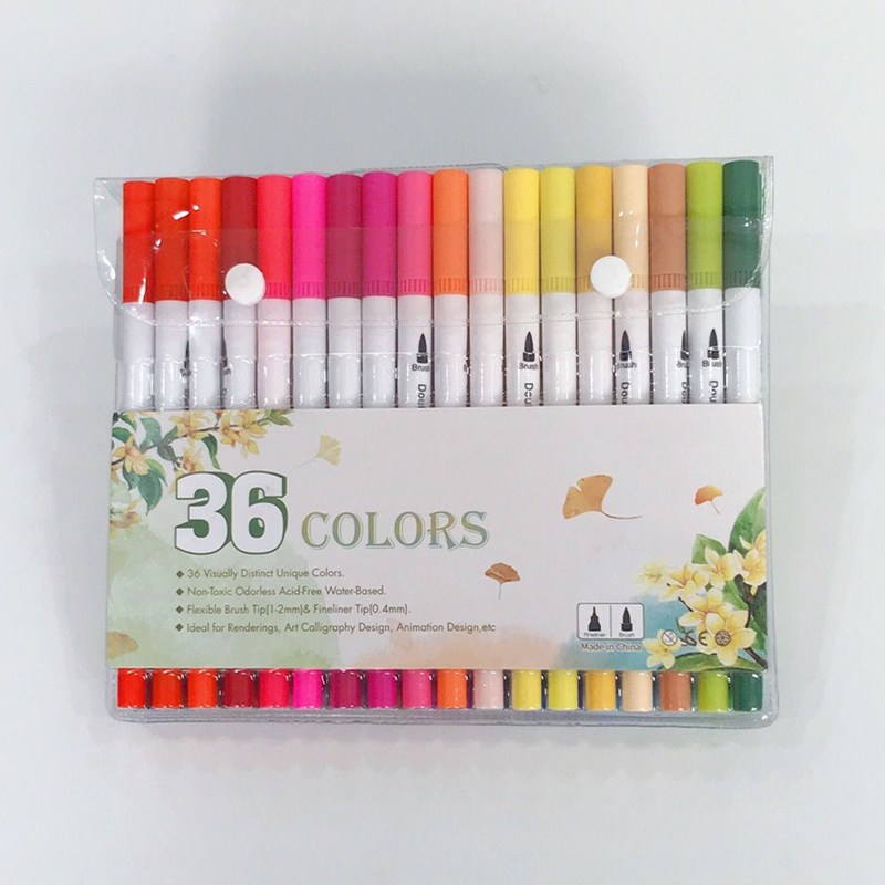 12/24/36/48/60/80/100 Colors Fineliners Water Color Art Markers Pen Dual Tip Brush Set