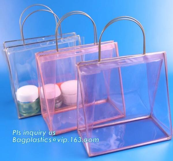 Buy cheap pvc packaging shopping handle bag with button, promotional clear tote pvc handle shopping bag pvc tote bag, die cut hand from wholesalers
