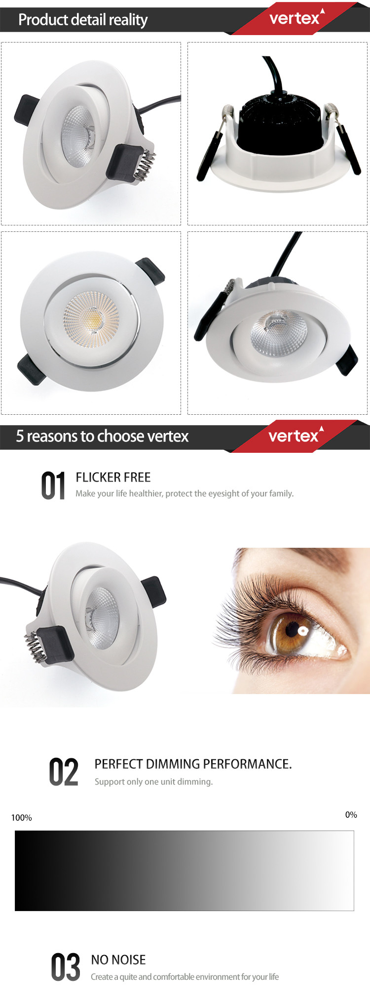 Flicker Free 8watts 800lumens Recessed LED Downlight