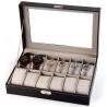 Buy cheap 12 Slots Grid PU Leather Locked Wood Watch Display Box Black Color 260*180*100mm from wholesalers