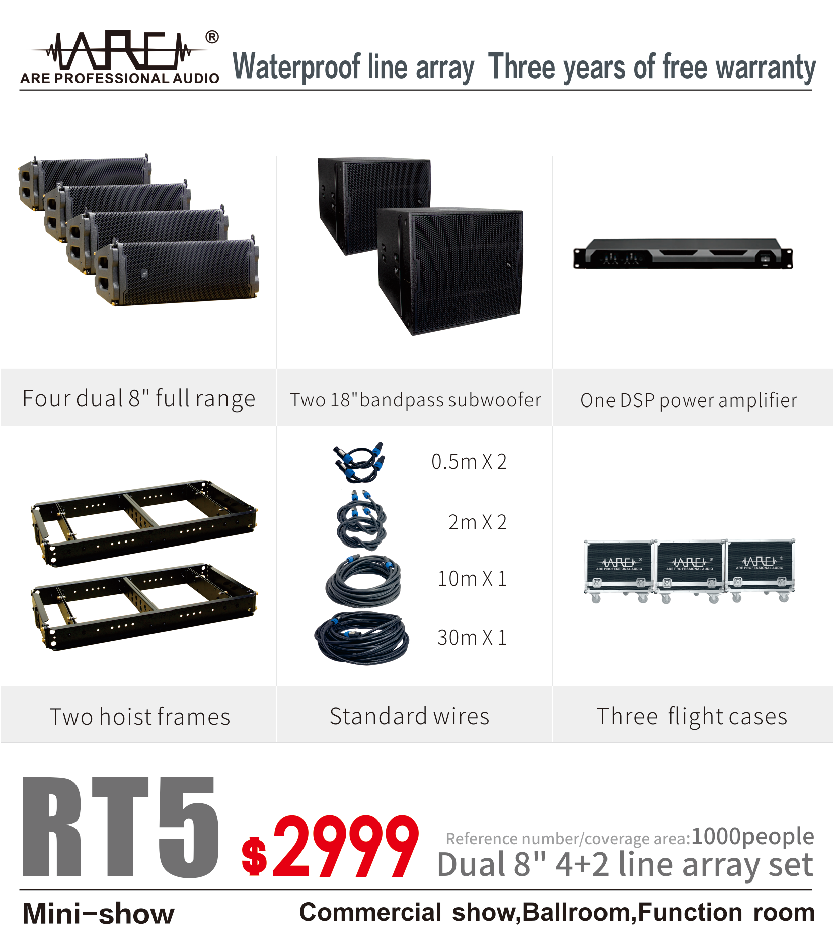 ARE AUDIO dual 8 inch outdoor line array speaker system lightweight design pure sound quality