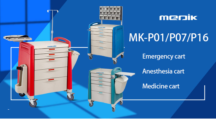 Automatic Self Locking 5 Drawers ABS Utility Medicine Trolley Cart
