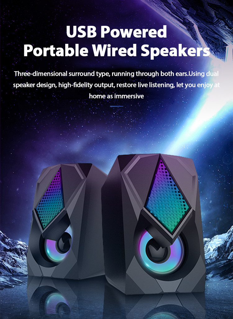 Sleek Black 2.0 PC Speakers Usb Powered Speaker Three Dimensional Surround