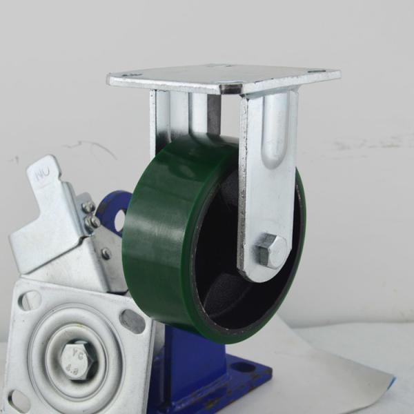 Buy cheap Industrial 880LBS Cast Iron PU Fixed Casters 5 Inch Green Polyurethane Rigid Wheels from wholesalers