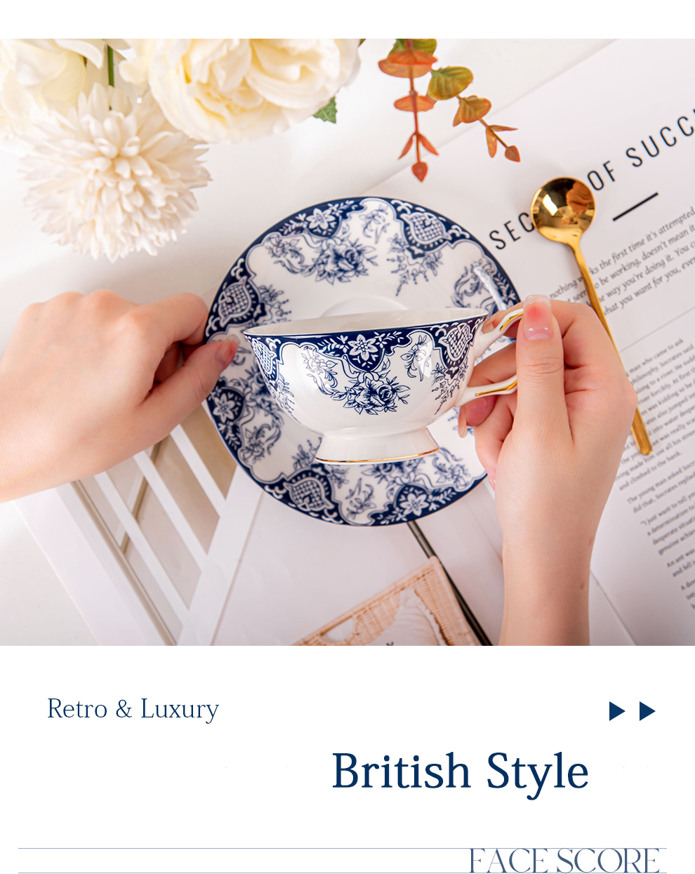 Stunning Blue And White Porcelain Tea Cup And Saucers 200ml Volume For Business Gifts
