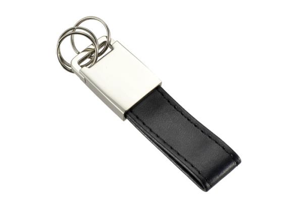 Buy cheap Debossed Logo Metal Black PU Leather Keychain 3 Small Rings Keyring from wholesalers
