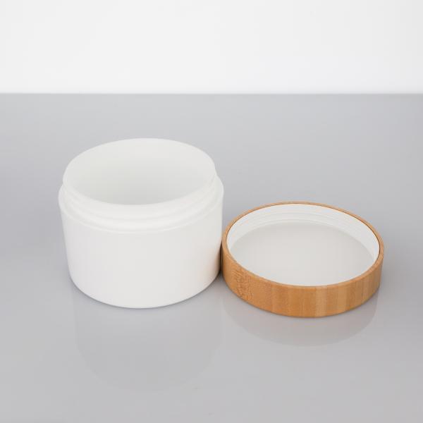 250ml Plastic White Cylindrical Smooth bottle With Bamboo Lid For Empty Cream