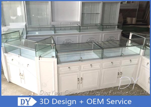 Buy cheap Glossy White Store Jewelry Display Cases , Fully Pre - Assembly Jewellery Shop Showcase from wholesalers