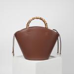 Women Brown Bucket Bags Ladies Genuine Leather Handbags With Wood Handle