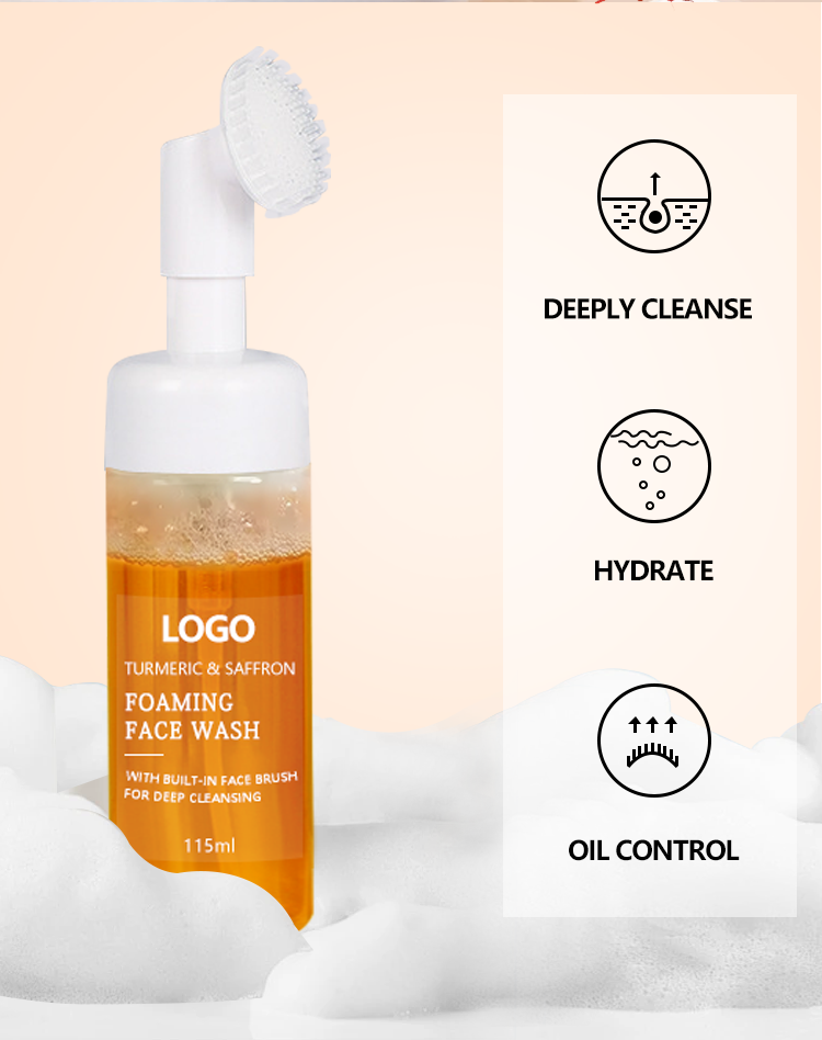 Private Label Custom Organic Face Wash Soothing Brightening Skin Natural Vegan Turmeric Bubble Foaming Facial Cleanser