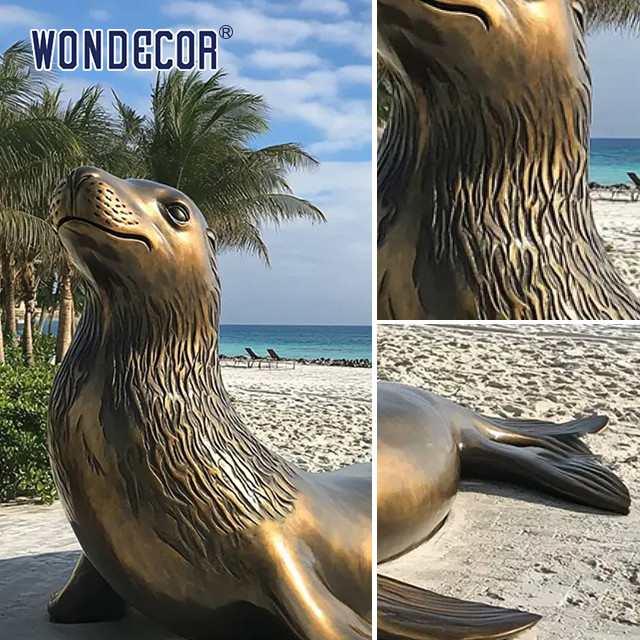 Life Size Bronze Otarie Statue For Coastal Spaces Marine Decor
