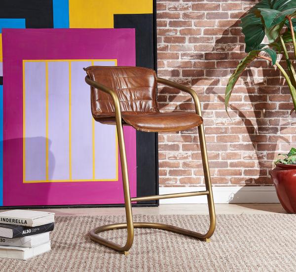 Buy cheap Iron Frame Kitchen Counter Bar Stools , Counter Height Bar Stools With Arms Matt Gold Finish from wholesalers