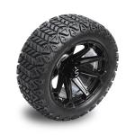 Golf Cart 14 Inch Glossy Black Wheels and 22x10-14 DOT Tires with Center Cap and
