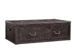 Dark Brown Leather Covered Coffee Table , Coffee Table Chest With Drawers