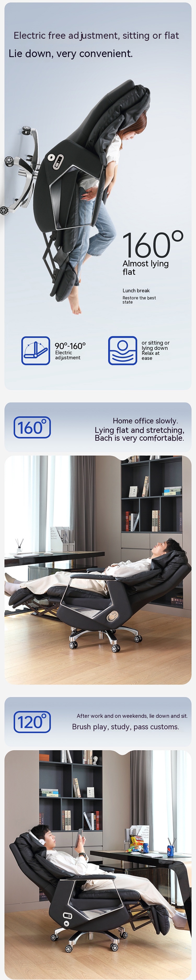 Computer Chair Automatic High Back Leather Reclining Office Chair for Big and Tall Users