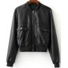 Buy cheap Ladies PU Leather Down Jacket , Zipper Short Warm Black Leather Bomber Jacket from wholesalers