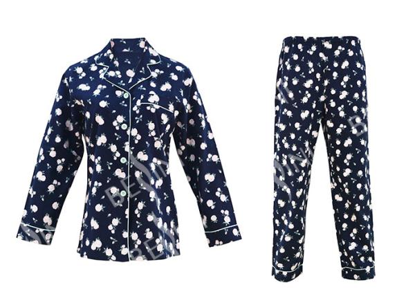 Buy cheap 100% Cotton Flannel Womens Button Up Pajama Sets With Piping And Long Pants from wholesalers