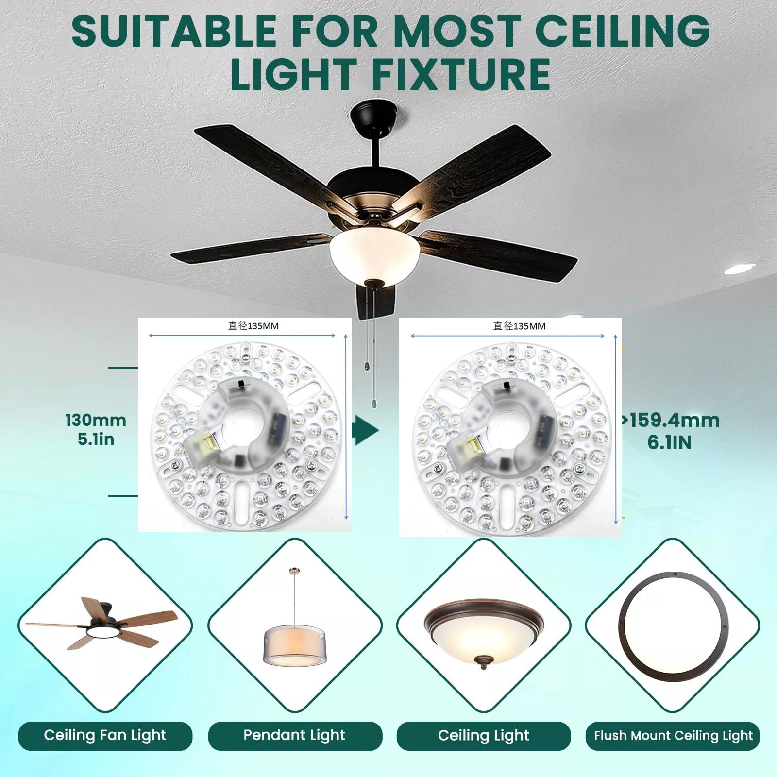 5CCT 18W/24W DIP Switch Ceiling Light Fan With Witch Power Replaces LED Module 120V Ceiling Fan Panel Retrofit Kit With DOB Modules